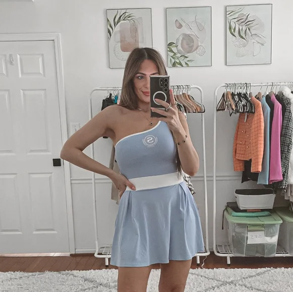 Slazenger Blue Obe Shoulder Mini Tennis Dress Size 4 - Picture 2 of 11